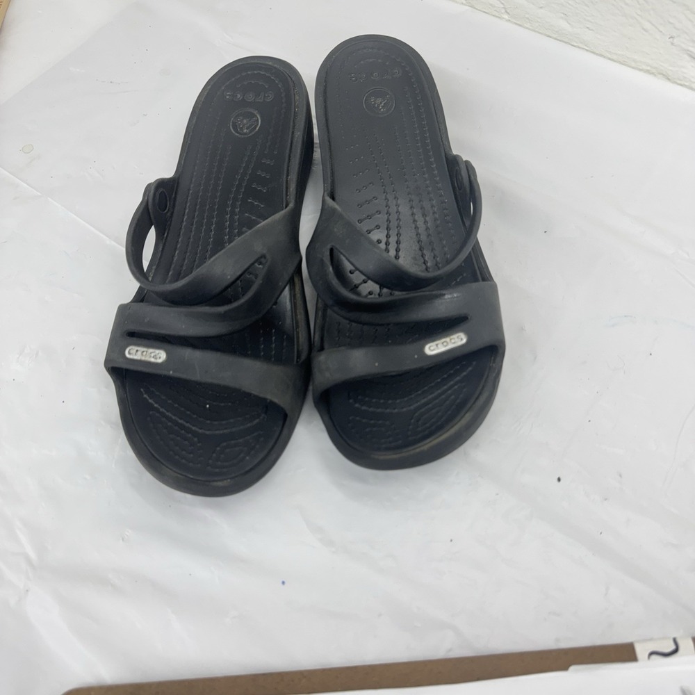 Crocs Patricia Black Wedge Sandals Womens Size 9 Slides Comfort Slip On